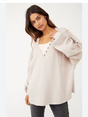 We The Free Callisto Henley Oversized Thermal in Sheer